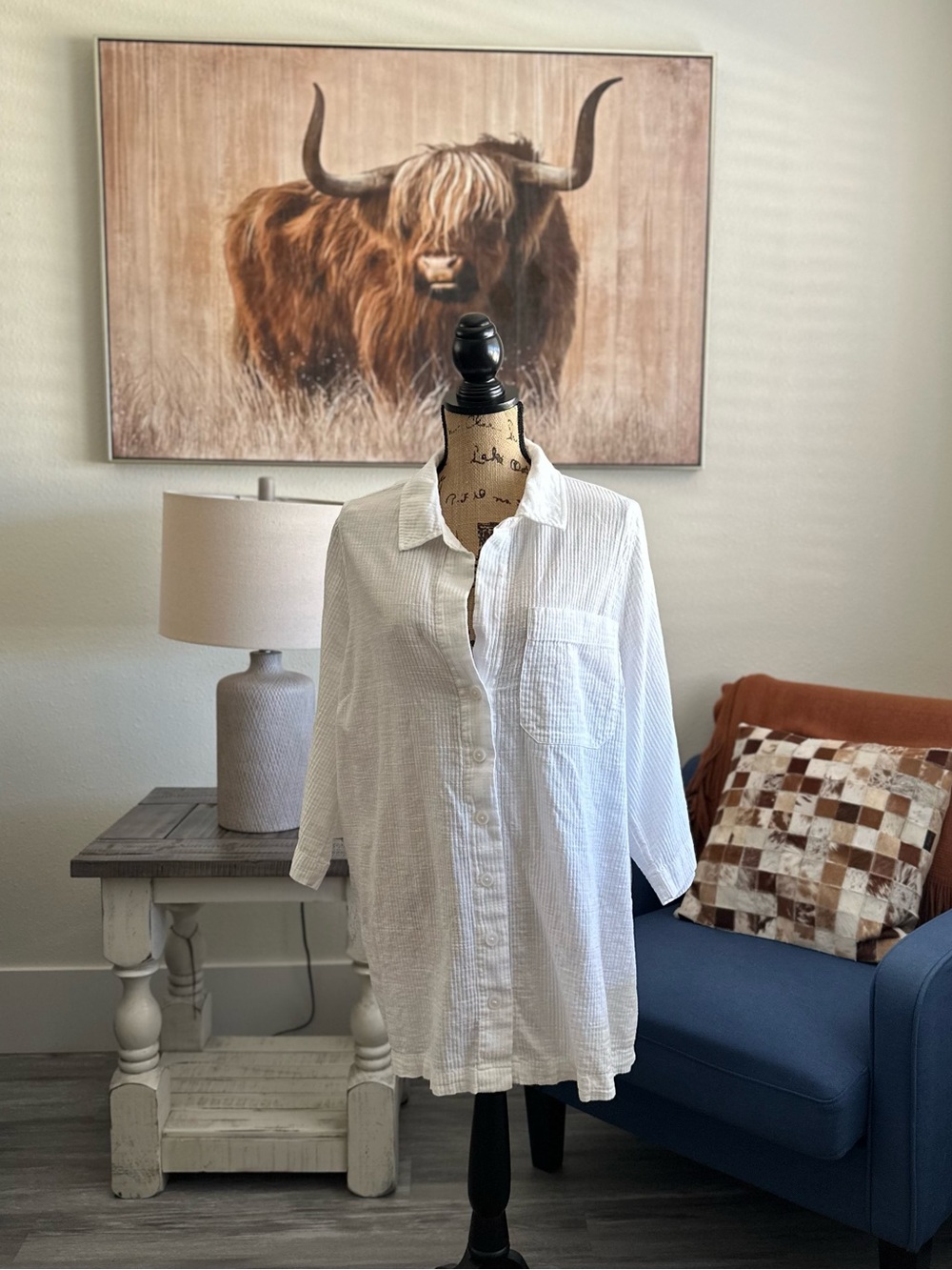 Addition Elle White Button-Up Tunic Shirt